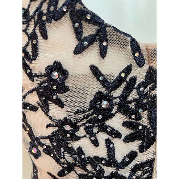 Y2K Corset Bustier Illusion Crystal Mesh Tulle Crop Top Embroidered Black Beige - Picture 6 of 11